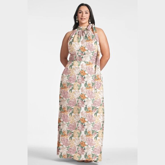 Sachin & Babi Plus Size 22W Kayla Pink Green White Yellow Floral Maxi Gown Dress - Picture 2 of 5